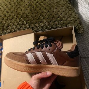 adidas Brown Sneakers with Suede Upper and White Stripes